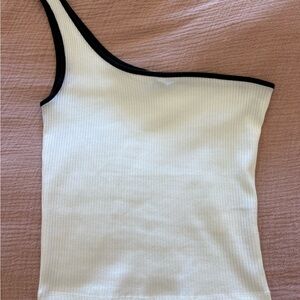 Crescent White Ribbed Top with Black Trim